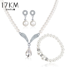 Load image into Gallery viewer, 17KM Imitation Pearl Water Drop Jewelry Sets Necklaces Silver Color Crystal Earrings Bracelet for Women Statement Bijoux Femm