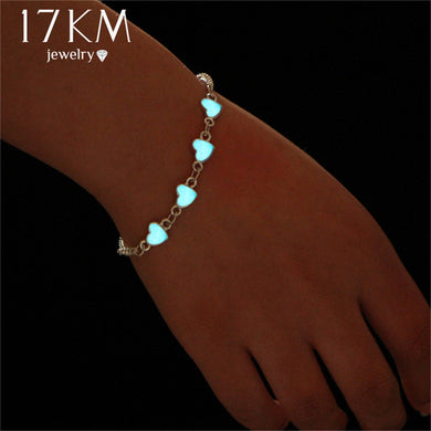 17KM Luminous Heart Pendant Bracelets For Women Pretty Punk Bracelet Lover Bangles Party Fashion Female Bracelet Jewelry Gift