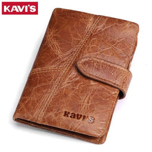 Load image into Gallery viewer, KAVIS New Arrival Crazy Horse Leather Wallet Men Male Coin Purse Genuine Leather with PORTFOL Small Walet Portomonee and Rfid