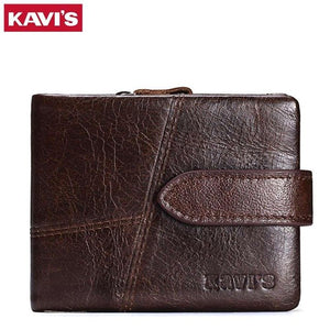 KAVIS New Arrival Crazy Horse Leather Wallet Men Male Coin Purse Genuine Leather with PORTFOL Small Walet Portomonee and Rfid