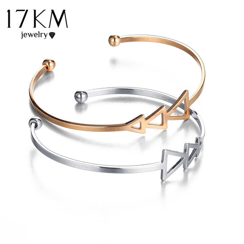 17KM Small Scratch Triangle Open Bracelet Bangles for Women 2017 Vintage Female Rose Gold Color Silver Color Cuff Bangle Jewelry