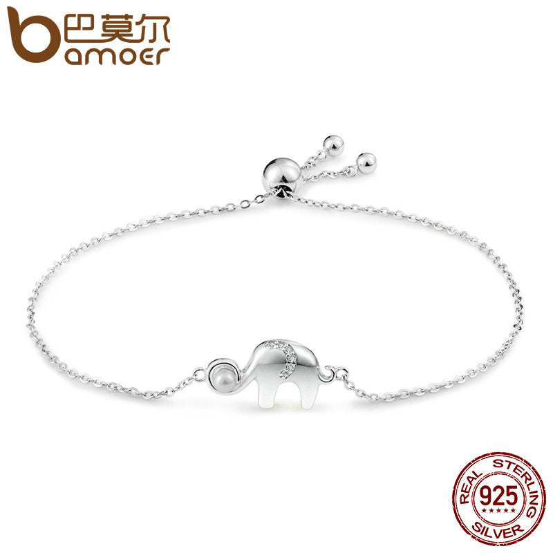 BAMOER New Arrival 925 Sterling Silver Cute Elephant Lace up Chain Link Bracelet for Women Sterling Silver Jewelry Gift SCB027