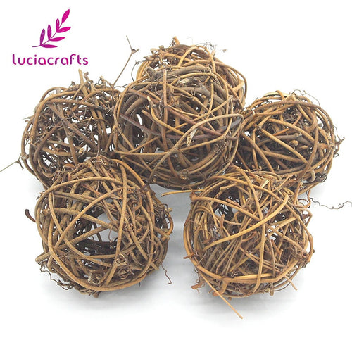 Lucia Crafts 5CM 6CM 7CM 8CM 6pcs Natural Color Woven Rattan Wicker Ball Vase Filler Garden Wedding Party DIY Decoration 024020