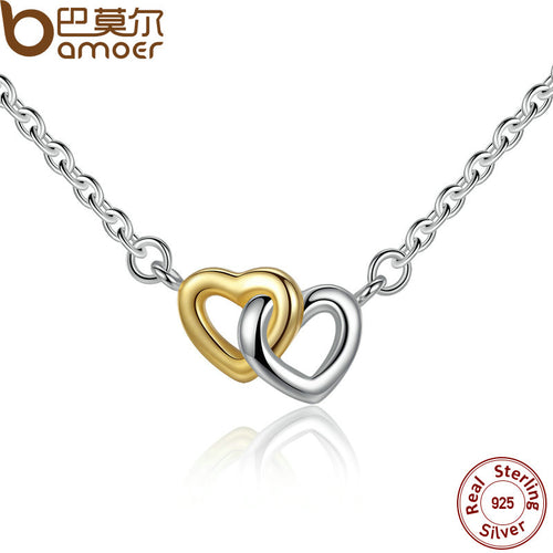 BAMOER 925 Sterling Silver United in Love Silver & Small Chain Necklace & Pendant For Women Sterling-Silver-Jewelry PSN011