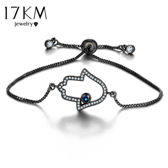 17KM Fashion Charm Bracelet Eye Hamsa Hand Bracelets For Women 3 Color Adjustable Pulseras Mujer Femme Party Wedding Jewelry