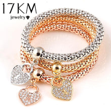 Load image into Gallery viewer, 17KM 3Pcs Gold Color Heart Charm Elastic Bracelets For Women Pulseras Bracelet Cute Multilayer Bangles pulseira feminina Gifts