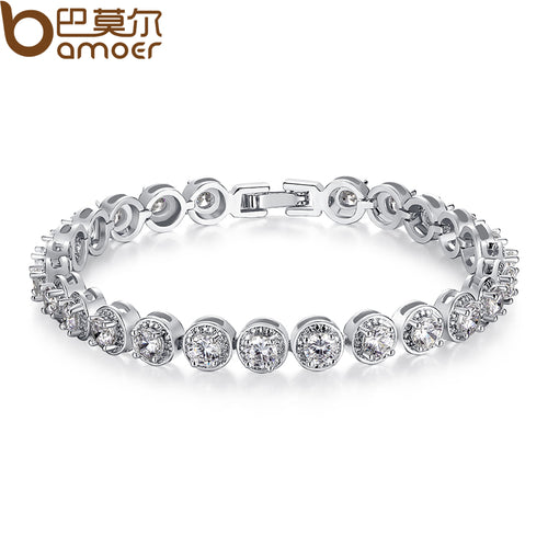 BAMOER  Gold Color Princess Cut Chain & Link Bracelet with AAA Cubic Zircon for Women Party Jewelry JIB056