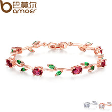 Load image into Gallery viewer, BAMOER  Rose Gold Color Leaf Chain &amp; Link Bracelet with Red + Green AAA Zircon for Mother Gifts Jewelry JIB072