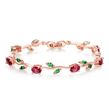 Load image into Gallery viewer, BAMOER  Rose Gold Color Leaf Chain &amp; Link Bracelet with Red + Green AAA Zircon for Mother Gifts Jewelry JIB072