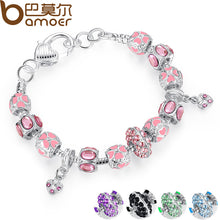 Load image into Gallery viewer, NEW Winter Collection Silver Charm Bracelet for Women With Pink Crystal Murano Glass Beads PA1400