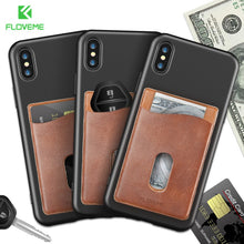 Load image into Gallery viewer, FLOVEME Leather 3M Adhesives Card Sticker Pocket Universal Credit Card Wallet Case For iPhone X 8 Samsung Women Men Phone Pouch