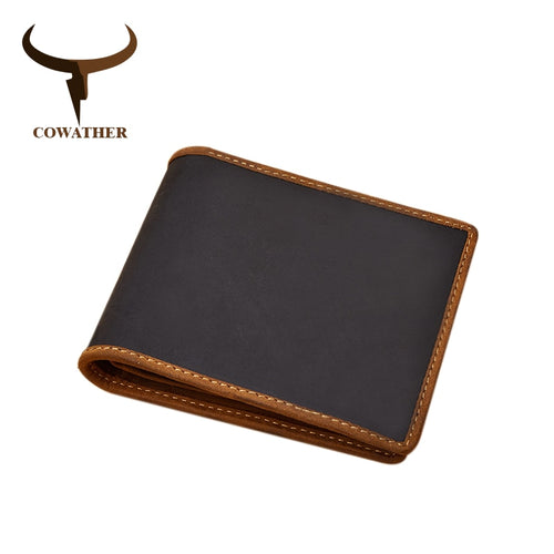 COWATHER Crazy Horse Leather Men's Wallet Top Quality Cow Genuine Leather Short Style Wallet for Men  Fashion Cowhide Male Purse