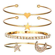 Load image into Gallery viewer, 17KM Design Geometric Crystal Star Moon Bracelets Heart For Women Fashion Alloy Gold Color Bangles Jewelry Party Gifts 4 Pcs/Set