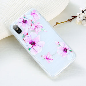 FLOVEME Case For iPhone 5S 5 SE 6 6s 3D Relief Flower Soft Silicone Phone Cases For iPhone X 7 8 6 Plus Floral Cover Accessories