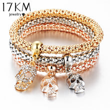 Load image into Gallery viewer, 17KM Fashion Gold Color Crystal Skull Bracelet &amp; Bangle 2018 New Charm Luxury Love Heart Women Bracelet Gift 3 PCS/Set