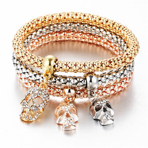 17KM Fashion Gold Color Crystal Skull Bracelet & Bangle 2018 New Charm Luxury Love Heart Women Bracelet Gift 3 PCS/Set