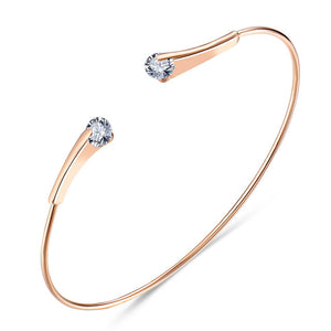 17KM Simple Round Cubic Zirconia Bangles For Women Fashion Rose Gold Silver Color Cuff Charm Bracelets & Bangle Statement Gifts