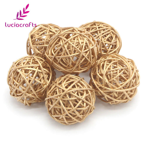 Lucia crafts 6pcs 3cm/5cm Gold Vintage Wicker Cane Ball Christmas Home Gardens Patio Ornament DIY Decoration Materials 024006