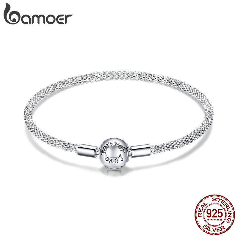 BAMOER Classic 100% 925 Sterling Silver Love Forever Love Snake Chain Bracelets Women Sterling Silver Jewelry 17CM 19CM SCB105