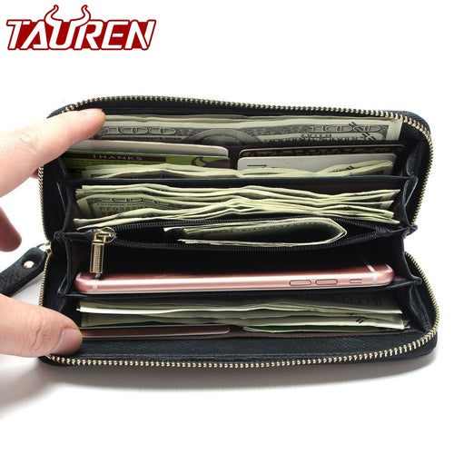 Fashion Larger Capacity 100% Real Genuine Leather Purse Wallet Black Color Men's Vintage Wallets