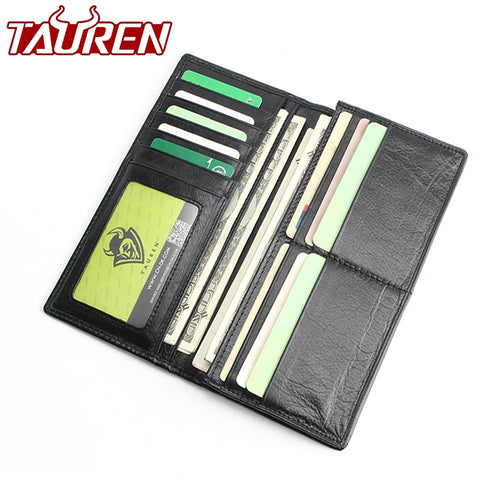 Genuine Leather Men's Wallet Long Design Multifunctional Men Purse Black Billfold Card Holders For Men Solid Pocket Cow Leather