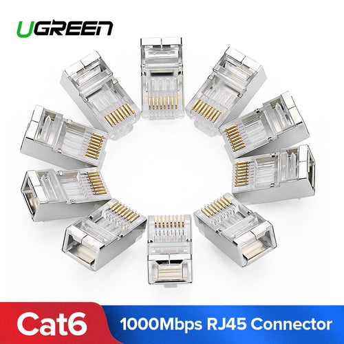 Ugreen Cat6 RJ45 Connector 8P8C Modular Ethernet Cable Head Plug Gold-plated Cat 6 Crimp Network RJ 45 Connector Cat6