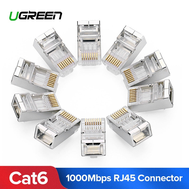 Ugreen Cat6 RJ45 Connector 8P8C Modular Ethernet Cable Head Plug Gold-plated Cat 6 Crimp Network RJ 45 Connector Cat6