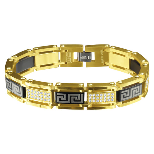 Gold & Black Block Bracelet with White CZ Accent