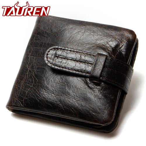 Luxury Vintage Casual 100% Real Genuine Cowhide Oil Wax Leather Men Short Bifold Wallet Wallets Purse Coin Pocket Male Zipper