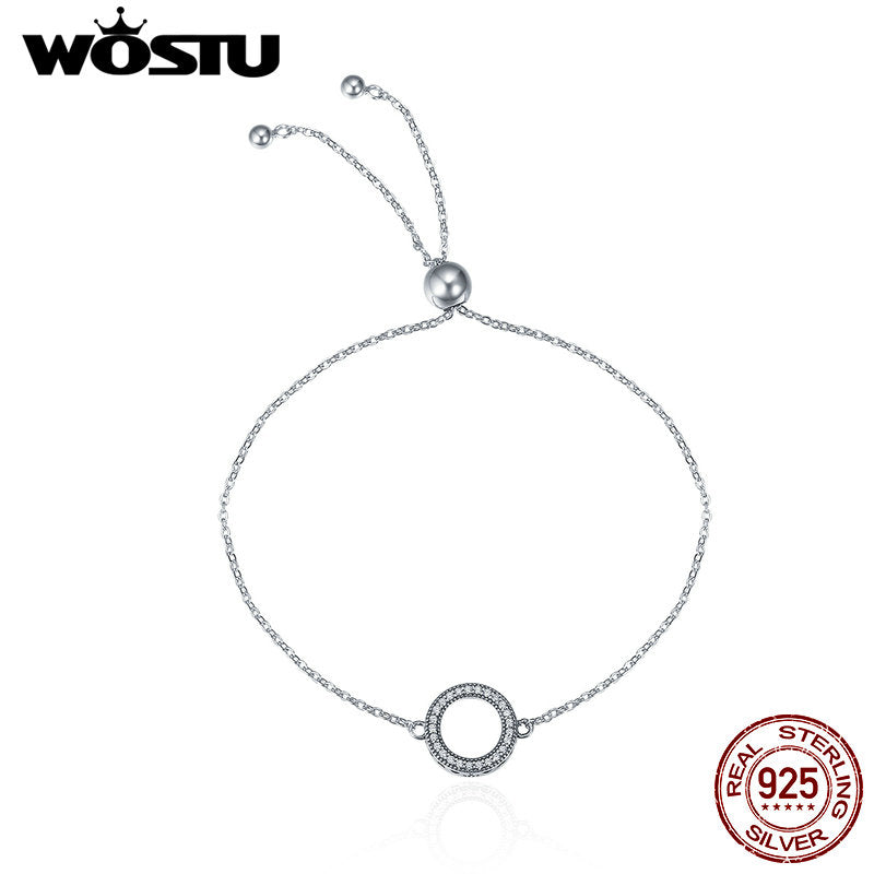 WOSTU 11.11 Sale 925 Sterling Silver Glittering Round Circle Chain Link Strand Bracelet For Women Sterling Silver Jewelry CQB030